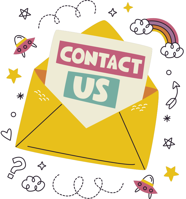 An open envelope with a contact us card
