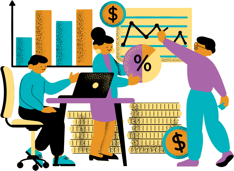 Team reviewing financial charts and figures