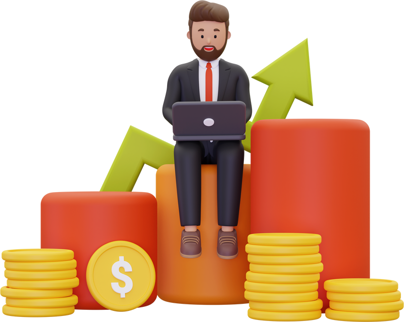 Coin stacks and growth chart representing improved margins