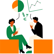 Two colleagues reviewing sales figures together