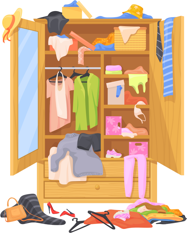 An overstuffed, disorganised wardrobe — a metaphor for messy enterprise data